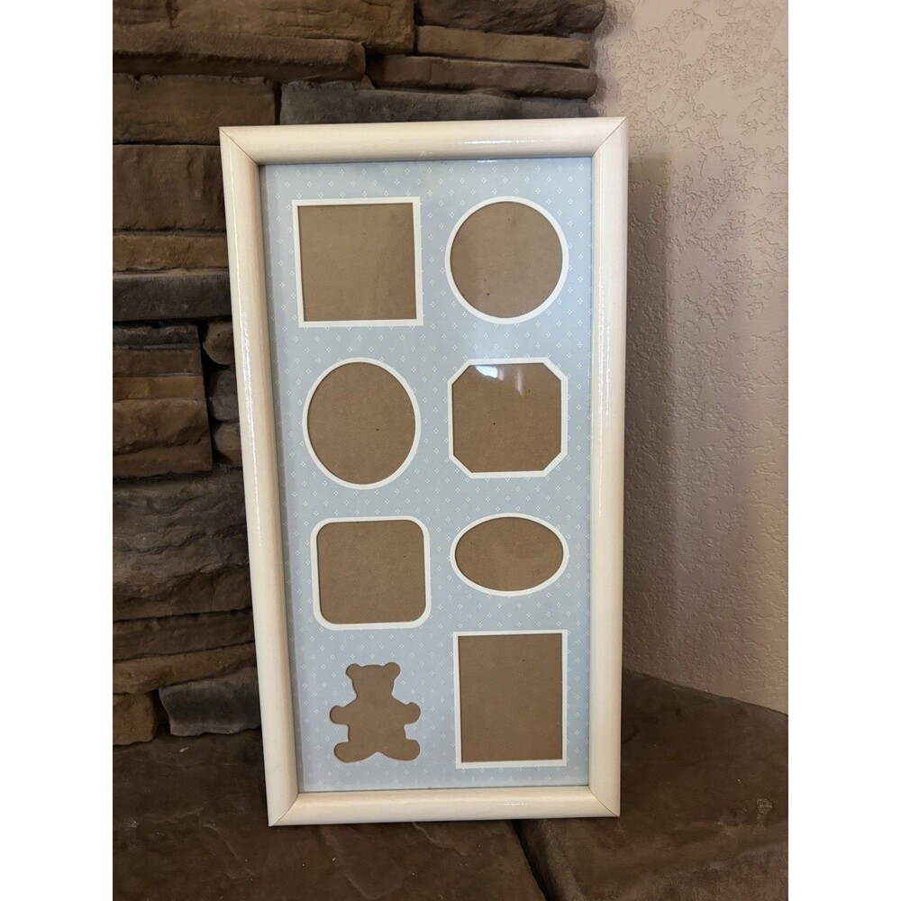 Vintage Baby Rectangle Picture Frame 8 Pictures Light Blue Bear White Frame